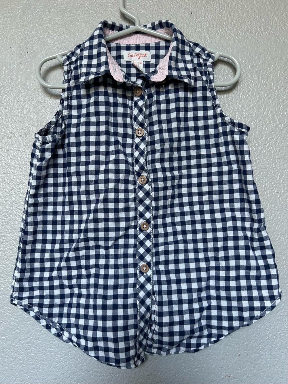 Cat & Jack Navy and White Gingham Sleeveless Button-Front Top